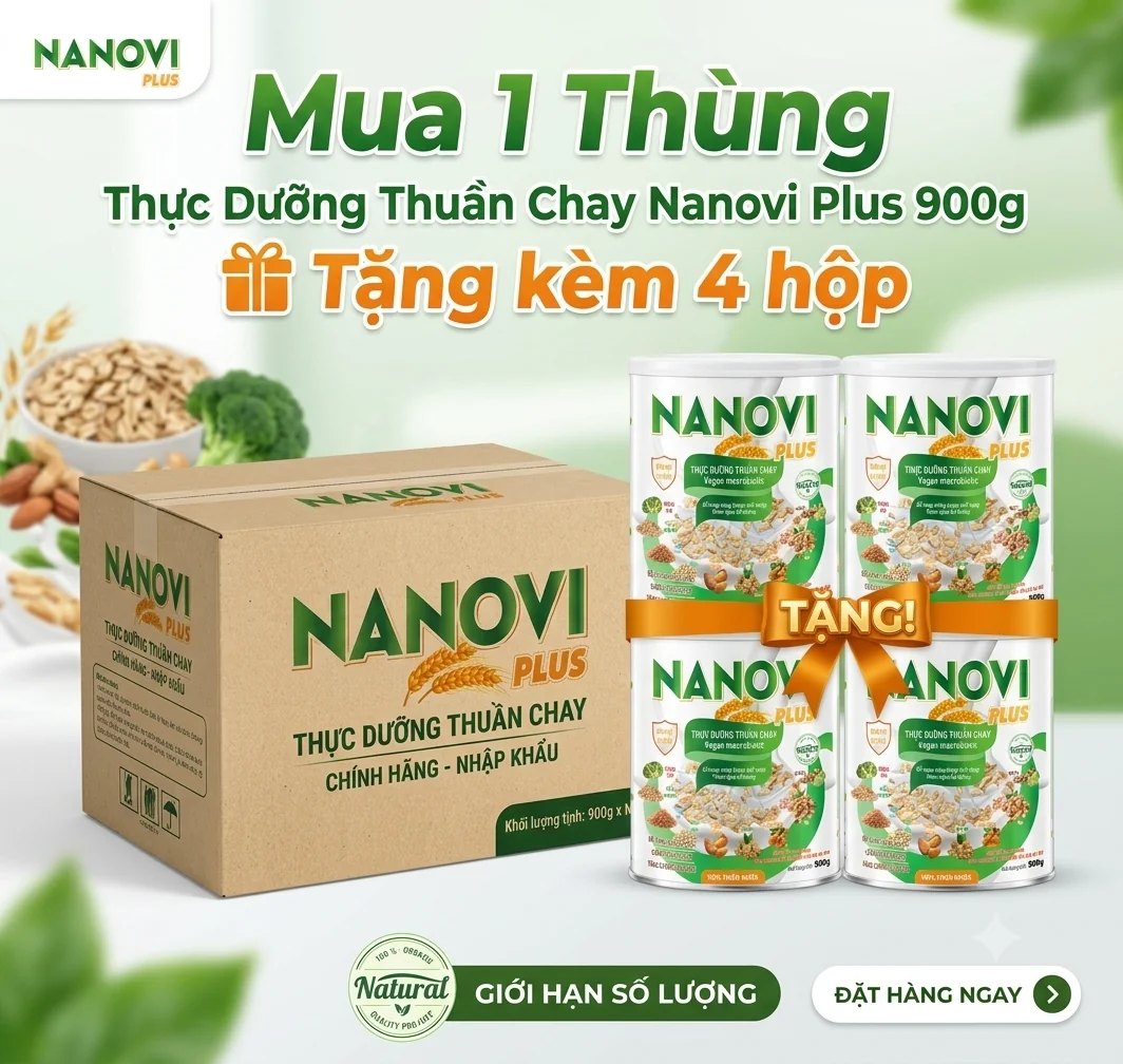 Mua 1 Thùng Thực Dưỡng Thuần Chay Nanovi Plus 900g Tặng kèm 4 hộp